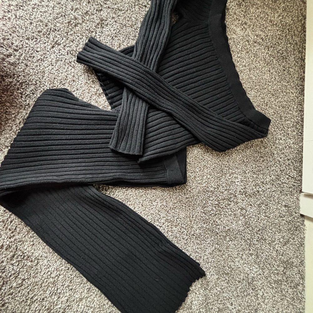 Black Ribbed Knit Sweater and Pants Set